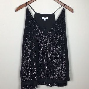 NWT. Gianni bini Black sequin Kyla v neck top size medium